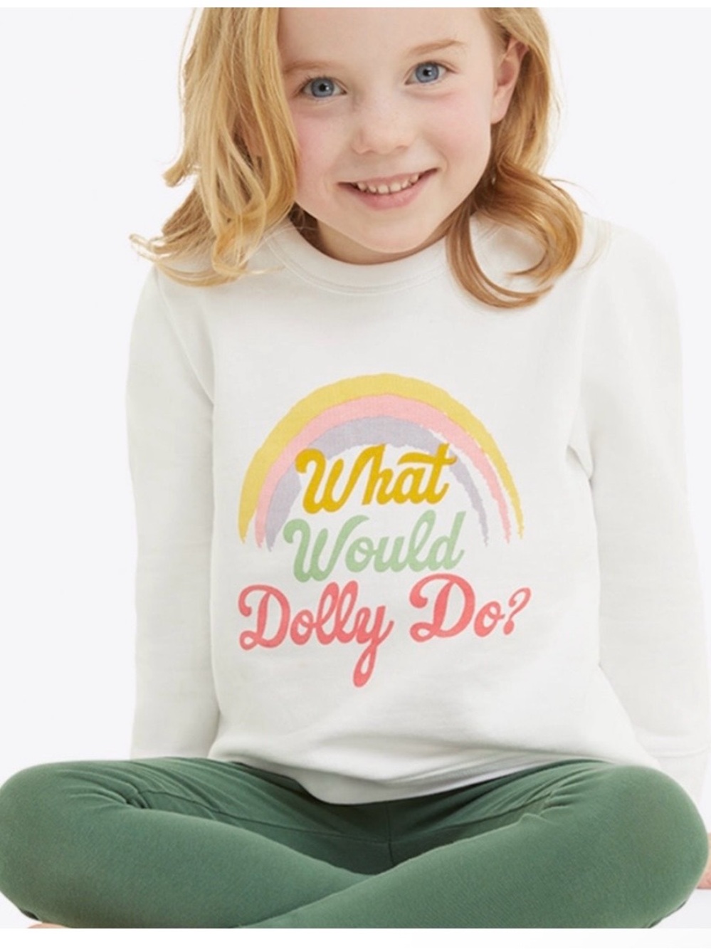 Draper James White Kids Sweatshirt with Pastel Rainbow Graphic